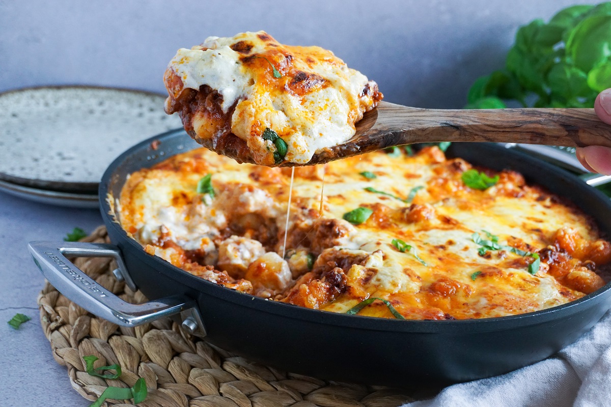 Gratínerað gnocchi með hakki og ostasósu