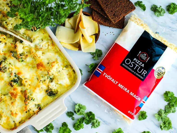 Mánudagur - Gratíneraður fiskréttur með hrísgrjónum og piparosti