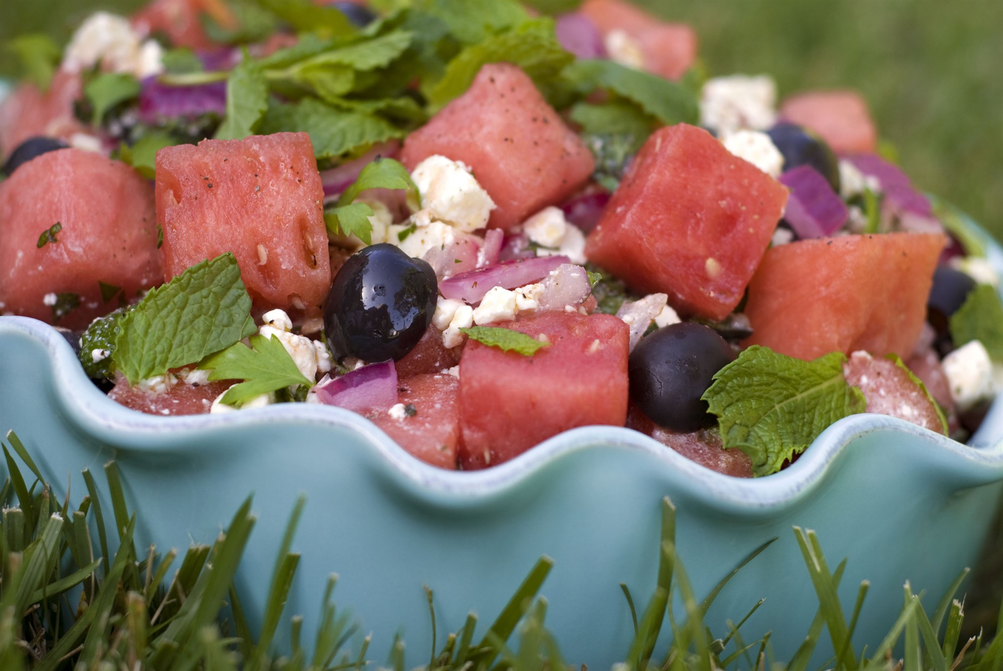 Grískt salat með fetaosti, melónu og myntu