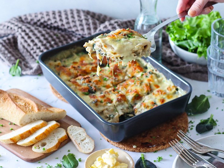 Miðvikudagur – Kjúklingalasanja með sveppum, spínati og rifnum osti