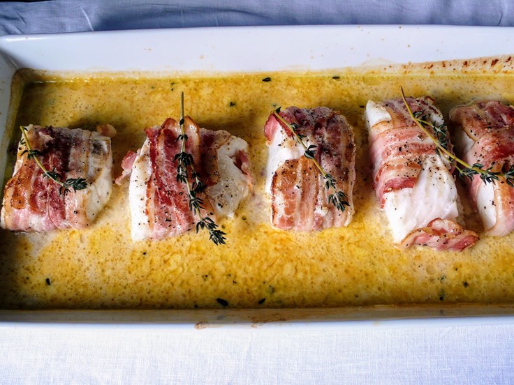 Mánudagur – Þorskhnakkar með beikoni og eplaostasósu