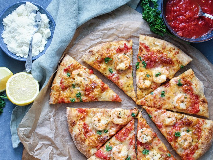 Föstudagur - Bragðmikil pizza með risarækjum og sterkum ítölskum osti