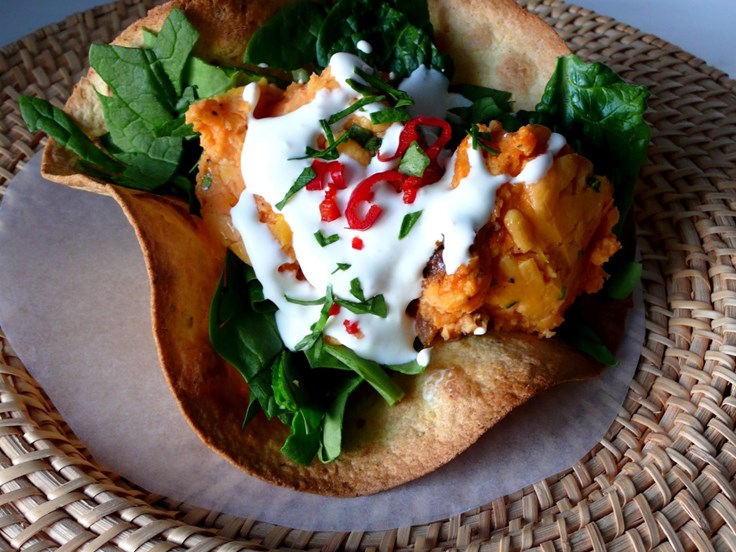 Miðvikudagur - Mexíkóskur grænmetisréttur í stökkri tortillu