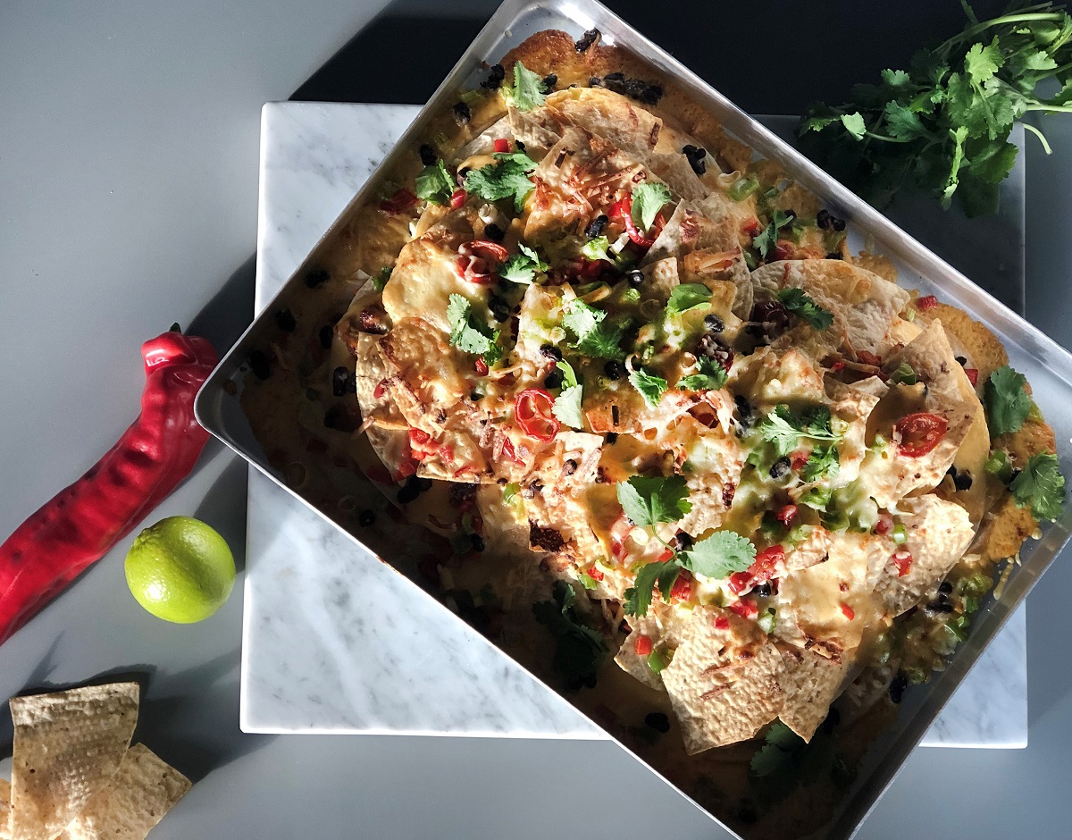 Nachos með kjúklingi, cheddar og rjómaosti