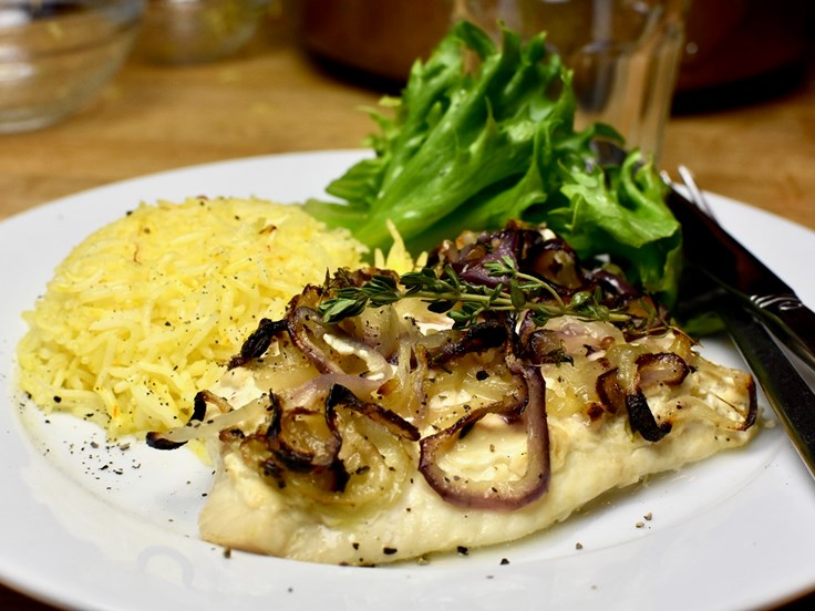 Mánudagur – Smálúða með rjómaosti og steiktum saffran hrísgrjónum