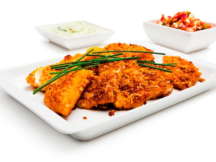 Mánudagur - Steiktur fiskur með nachosraspi, ostasalsa og avocadomauki