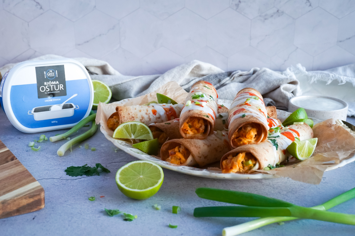 Stökkar kjúklinga tortillur með buffalo sósu og rjómaosti 