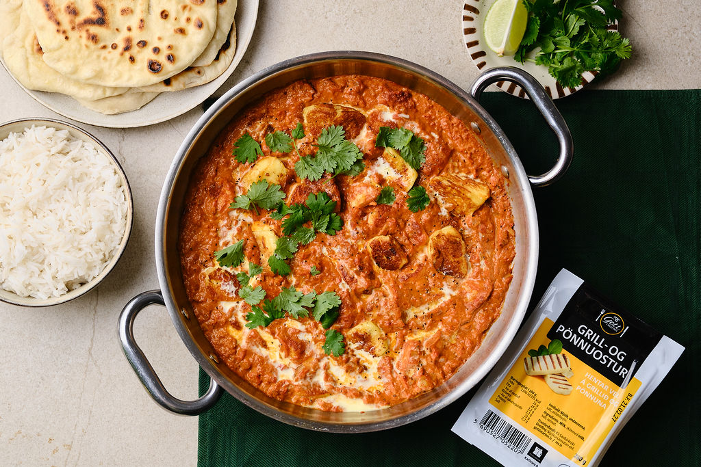 Tikka masala með grill- og pönnuosti