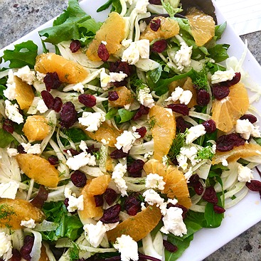 Ferskt salat með fennel, appelsínum og trönuberjum